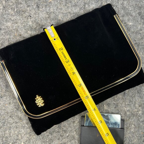 Bienen Davis VTG Black Velvet & Gold Tone Metal Trim Clutch W/ Mirror & Pouch - Picture 4 of 16